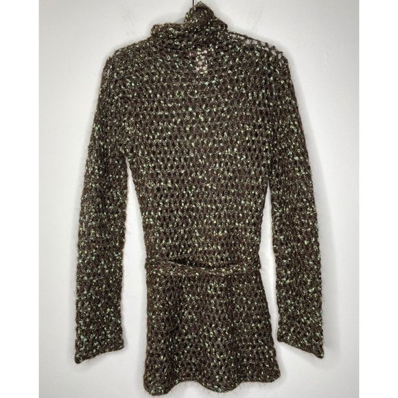 Free People Y2K Crochet Sweater (Sz S/M) Vtg Open Mohair Turtleneck Brown Tunic - Picture 5 of 9